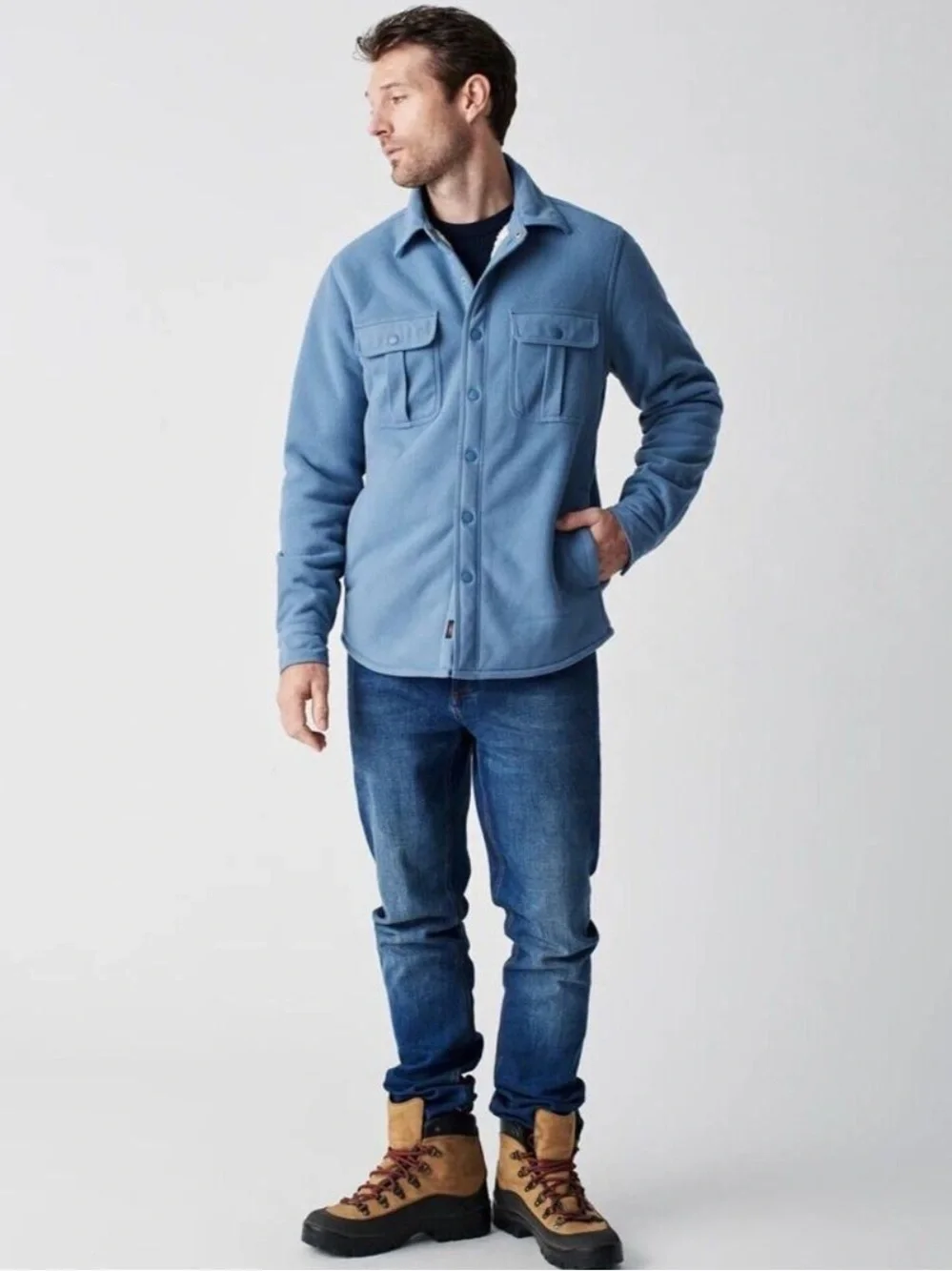 Faherty High Pile Fleece Lined Shirt Jacket In Koi Blue L